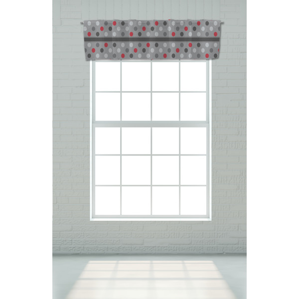 Red & Gray Polka Dots Valance - On window