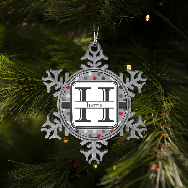 Red & Gray Polka Dots Vintage Snowflake - (LIFESTYLE)