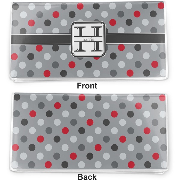Red & Gray Polka Dots Vinyl Check Book Cover - Front and Back