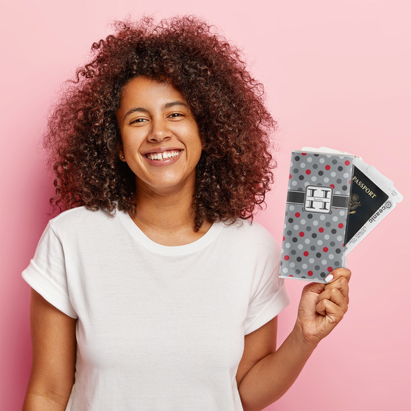 Red & Gray Polka Dots Vinyl Document Holder - LIFESTYLE