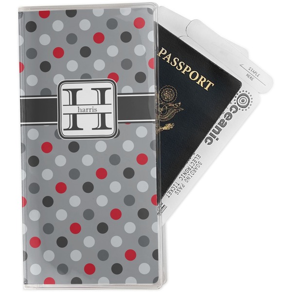 Custom Red & Gray Polka Dots Travel Document Holder