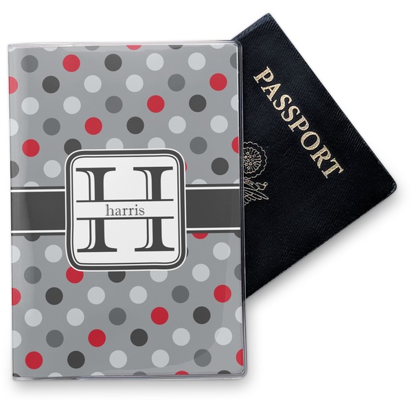 Custom Red & Gray Polka Dots Vinyl Passport Holder (Personalized)