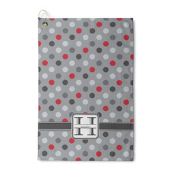Red & Gray Polka Dots Waffle Weave Golf Towel (Personalized)