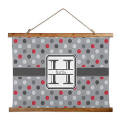 Red & Gray Polka Dots Wall Hanging Tapestry - Wide (Personalized)