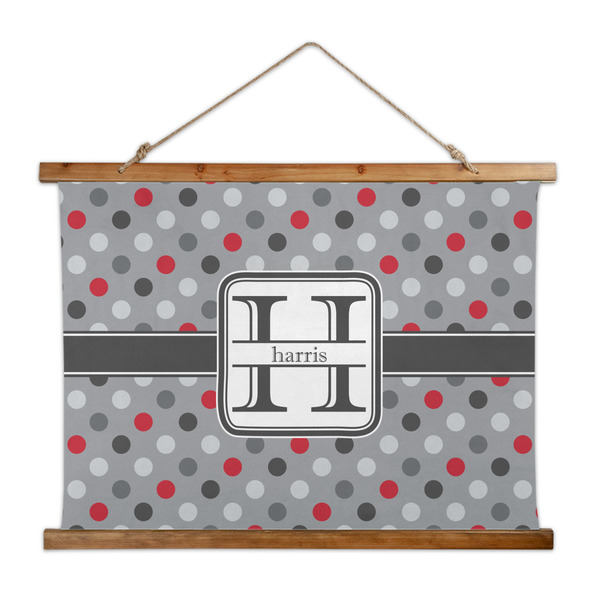 Custom Red & Gray Polka Dots Wall Hanging Tapestry - Wide (Personalized)