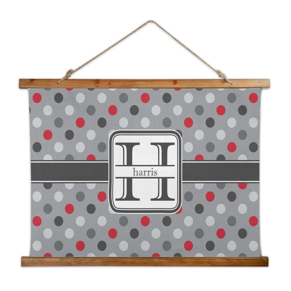 Custom Red & Gray Polka Dots Wall Hanging Tapestry - Wide (Personalized)
