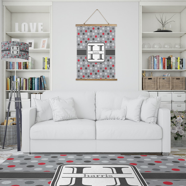 Red & Gray Polka Dots Wall Hanging Tapestry - Portrait - IN CONTEXT