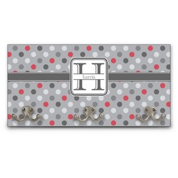 Red & Gray Polka Dots Wall Mounted Coat Rack (Personalized)