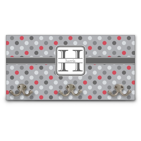 Custom Red & Gray Polka Dots Wall Mounted Coat Rack (Personalized)
