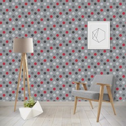 Red & Gray Polka Dots Wallpaper & Surface Covering (Water Activated - Removable)