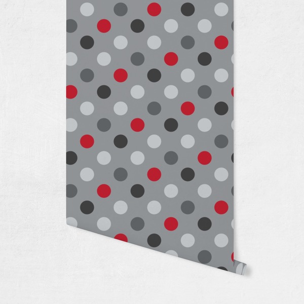 Red & Gray Polka Dots Wallpaper on Wall