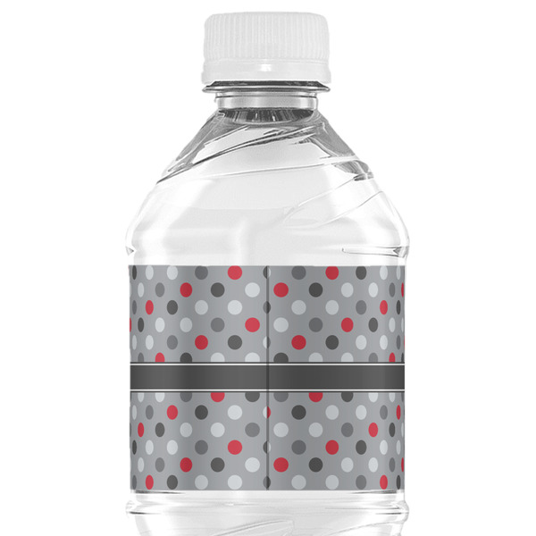 Red & Gray Polka Dots Water Bottle Label - Back View