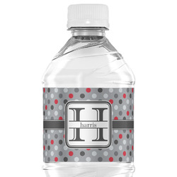Red & Gray Polka Dots Water Bottle Labels - Custom Sized (Personalized)