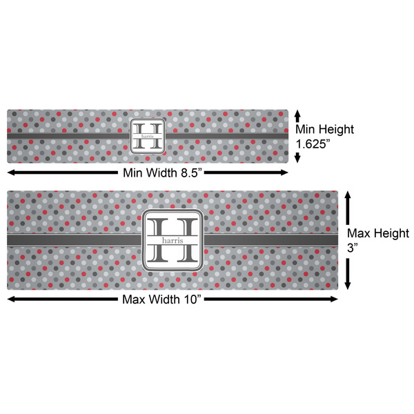 Red & Gray Polka Dots Water Bottle Labels w/ Dimensions