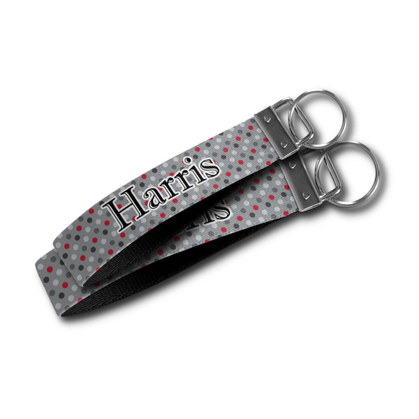 Red & Gray Polka Dots Webbing Keychain FOBs - Size Comparison