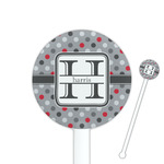 Red & Gray Polka Dots 5.5" Round Plastic Stir Sticks - White - Single Sided (Personalized)
