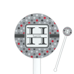 Red & Gray Polka Dots 5.5" Round Plastic Stir Sticks - White - Double Sided (Personalized)