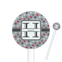 Red & Gray Polka Dots 5.5" Round Plastic Stir Sticks - White - Single Sided (Personalized)