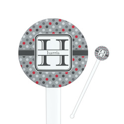 Red & Gray Polka Dots 7" Round Plastic Stir Sticks - White - Double Sided (Personalized)