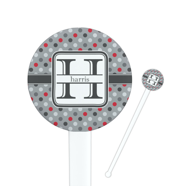 Custom Red & Gray Polka Dots Round Plastic Stir Sticks (Personalized)