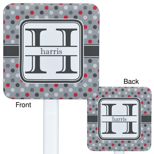 Red & Gray Polka Dots White Plastic Stir Stick - Double Sided - Approval