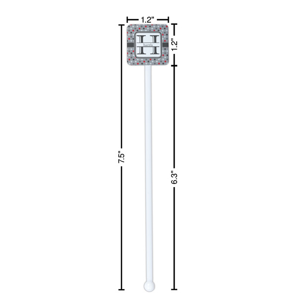 Red & Gray Polka Dots White Plastic Stir Stick - Square - Dimensions