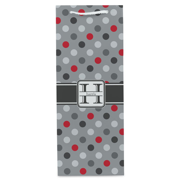 Red & Gray Polka Dots Wine Gift Bag - Gloss - Front