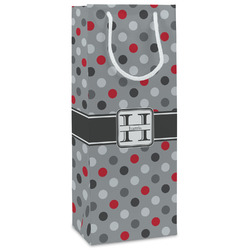Red & Gray Polka Dots Wine Gift Bags - Gloss (Personalized)