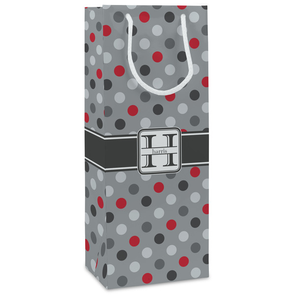 Custom Red & Gray Polka Dots Wine Gift Bags (Personalized)