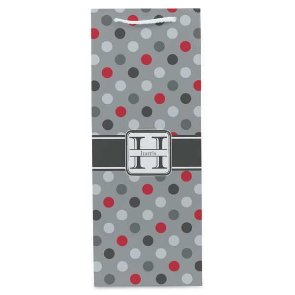 Red & Gray Polka Dots Wine Gift Bag - Matte - Front