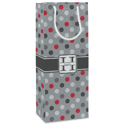 Red & Gray Polka Dots Wine Gift Bags - Matte (Personalized)