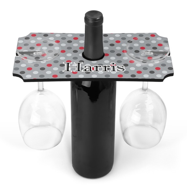 Custom Red & Gray Polka Dots Wine Bottle & Glass Holder (Personalized)