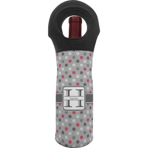 Custom Red & Gray Polka Dots Wine Tote Bag (Personalized)