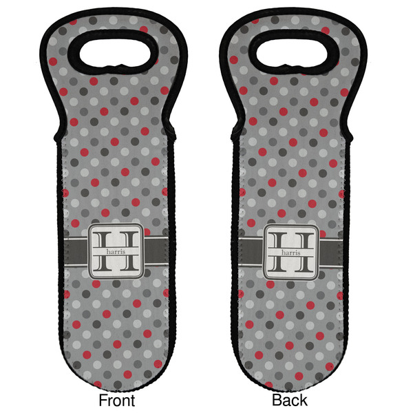Red & Gray Polka Dots Wine Tote Front & Back