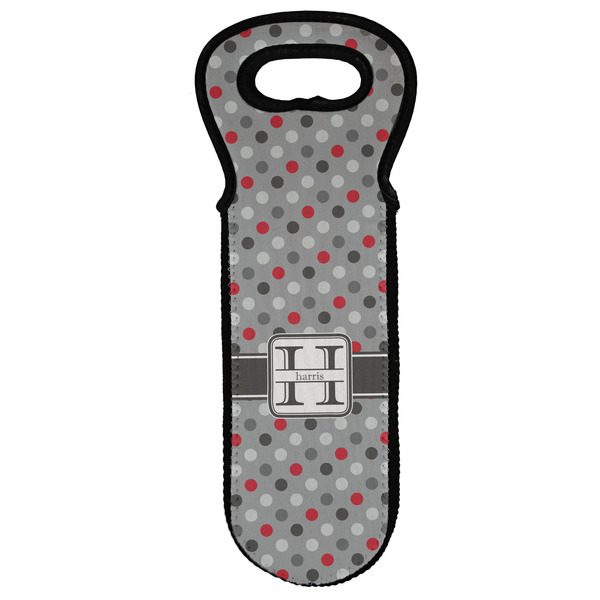 Custom Red & Gray Polka Dots Wine Tote Bag (Personalized)
