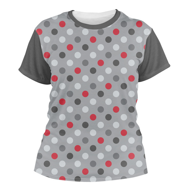 Custom Red & Gray Polka Dots Women's Crew T-Shirt - Large