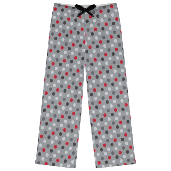 Custom Red & Gray Polka Dots Womens Pajama Pants - XL