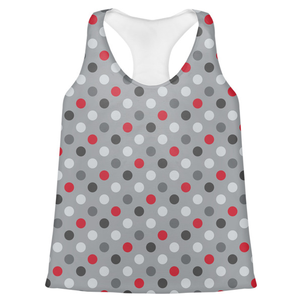 Custom Red & Gray Polka Dots Womens Racerback Tank Top - Large
