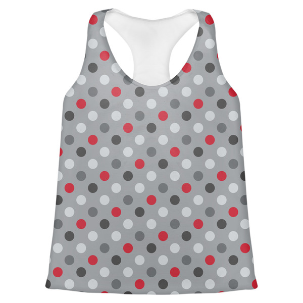Custom Red & Gray Polka Dots Womens Racerback Tank Top - X Large