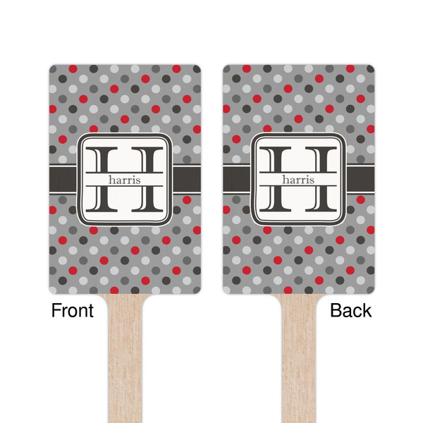 Red & Gray Polka Dots Wooden 6.25" Stir Stick - Rectangular - Double Sided - Front & Back