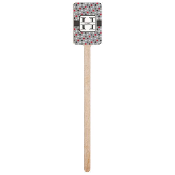 Red & Gray Polka Dots Wooden 6.25" Stir Stick - Rectangular - Single Stick