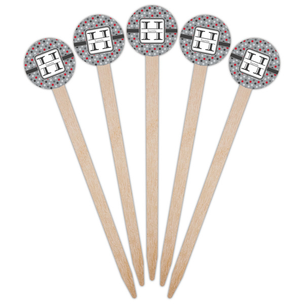 Red & Gray Polka Dots Wooden 6" Food Pick - Round - Fan View