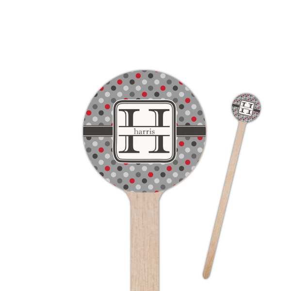 Custom Red & Gray Polka Dots Round Wooden Stir Sticks (Personalized)
