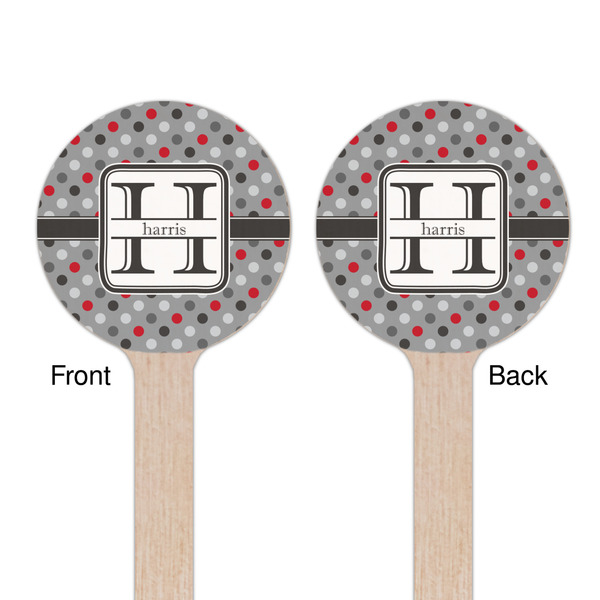 Red & Gray Polka Dots Wooden 6" Stir Stick - Round - Double Sided - Front & Back