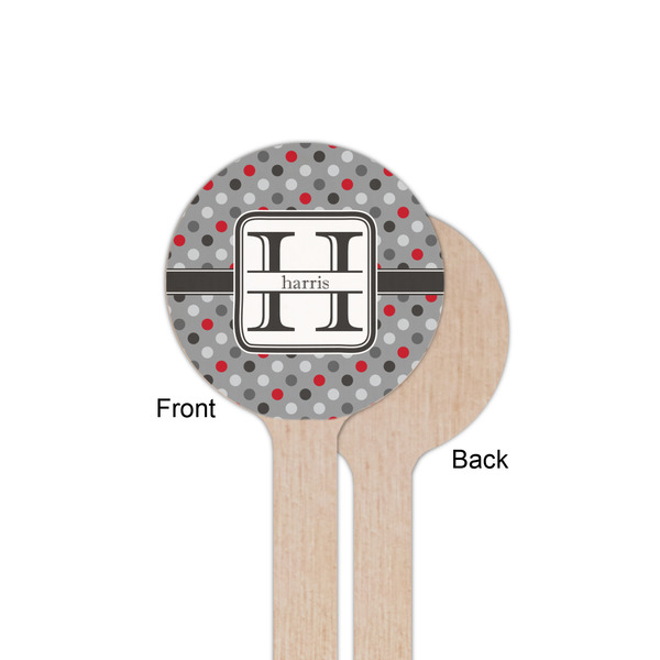 Red & Gray Polka Dots Wooden 6" Stir Stick - Round - Single Sided - Front & Back