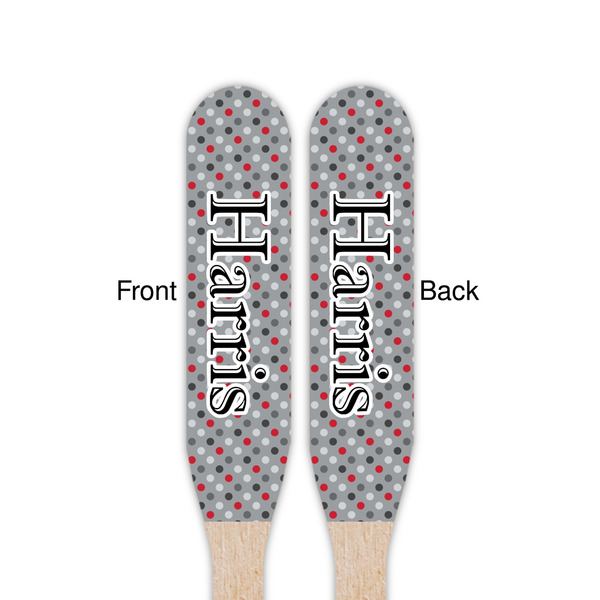 Red & Gray Polka Dots Wooden Food Pick - Paddle - Double Sided - Front & Back