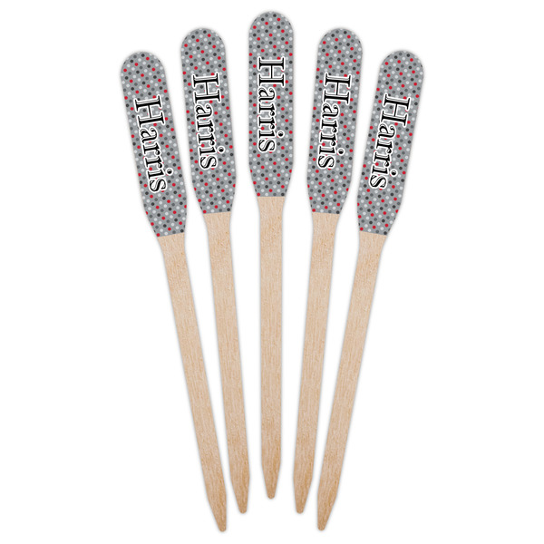 Red & Gray Polka Dots Wooden Food Pick - Paddle - Fan View