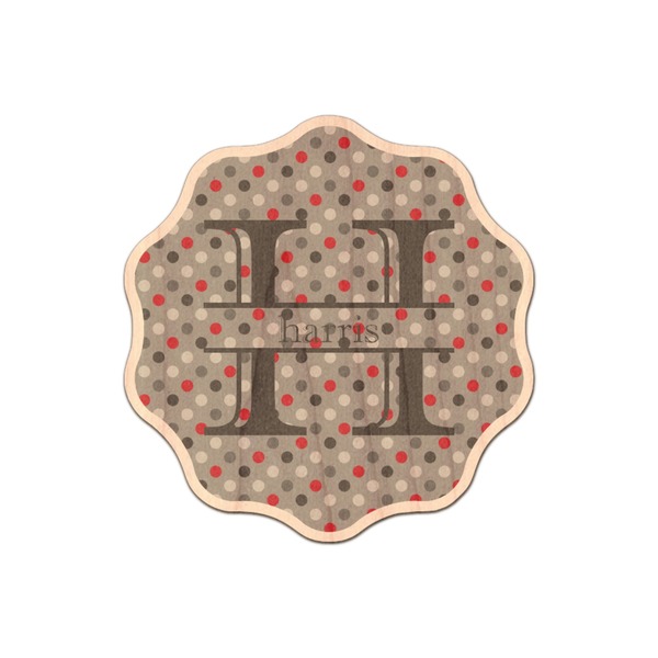 Custom Red & Gray Polka Dots Genuine Maple or Cherry Wood Sticker (Personalized)