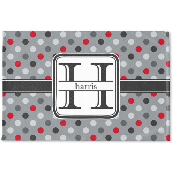 Custom Red & Gray Polka Dots Woven Mat (Personalized)
