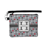 Red & Gray Polka Dots Wristlet ID Case w/ Name and Initial